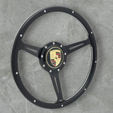 black wood rimmed steering wheel for VW beetle, Karmann Ghia, type 3, thing, bay window bus, mk1, vanagon and porsche 914