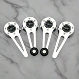 Billet VW Karmann Ghia  Window cranks and door handles, chrome with black knobs.
