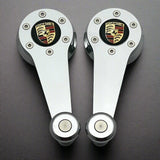 Window Cranks for VW, fits Beetle, Karmann Ghia, Type 3, Bay Window Bus, Vanagon, MK1, Porsche 914, Porsche 944, Chrome with polished knobs and Porsche logos