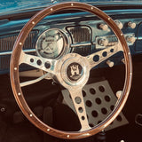 wood rimmed steering wheel with rivets for vw beetle, Karmann Ghia, type 3, thing, mk1, vanagon and Porsche 914