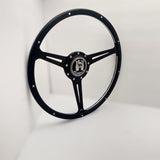 black wood rimmed steering wheel for VW beetle, Karmann Ghia, type 3, thing, bay window bus, mk1, vanagon and porsche 914