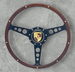 wood rimmed steering wheel for vw beetle, Karmann Ghia, type 2, thing and Porsche 914 with Porsche logo horn button