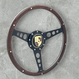 wood rimmed steering wheel for vw beetle, Karmann Ghia, type 2, thing and Porsche 914 with Porsche logo horn button