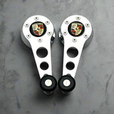 chrome window crank set for vw beetle, Karmann Ghia, type 3, bay window bus, mk1, vanagon and Porsche 914 with porsche logo