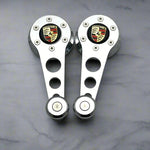 chrome window crank set for vw beetle, Karmann Ghia, type 3, bay window bus, mk1, vanagon and Porsche 914 with Porsche logo