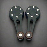 Black billet window cranks and door handles with wood knobs for VW Bay Window Bus, Type 2 and Vanagon.