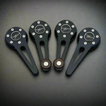 Black billet window cranks and door handles with wood knobs for VW Beetle, Bug, Karmann Ghia, and Type3