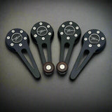 Black billet window cranks and door handles with wood knobs for VW Beetle, Bug, Karmann Ghia, and Type3