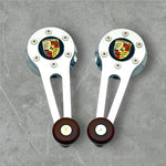 VW Bay Window Bus  Window cranks, chrome with Porsche Logo and Wood knobs