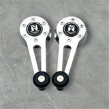 VW Bay Window Bus  Window cranks, chrome with Wolfsburg Logo and black knobs