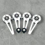 VW Beetle Window cranks and door handles, chrome with Wolfsburg Logo and black knobs