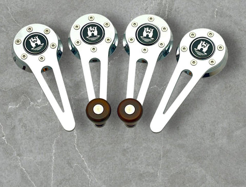 VW Bug, Beetle Window Cranks and door handles, chrome with wood knobs and Wolfsburg logo. 