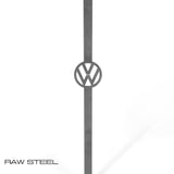 raw steel hood prop for early Volkswagen Beetle with VW logo