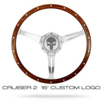 16" Wood rimmed steering wheel with rivets for vintage Volkswagen with custom punisher horn button