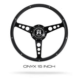 Black wood steering wheel with rivets and black spokes for VW Beetle