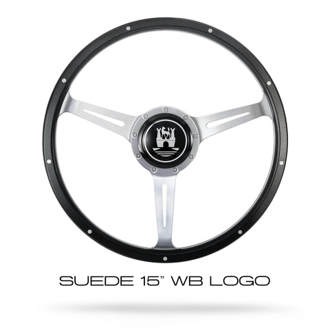 Suede steering wheel with wolfburg logo