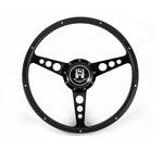 Black spoked steering wheel with black rim and rivets for Karmann Ghia